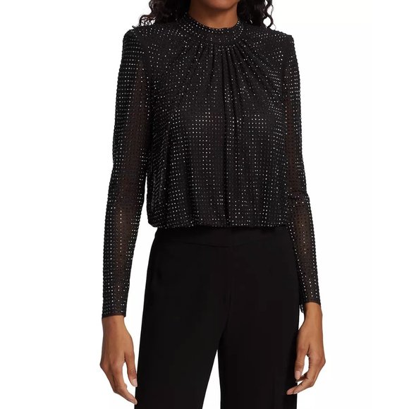 ✨🆕✨ Self-Portrait Studded Rhinestone Mesh Top - Picture 4 of 8